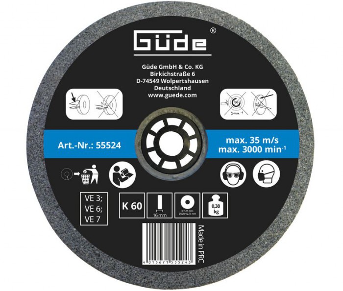 Meule abrasive pour touret 125 x 16 mm – grain 60 – pour G55234
