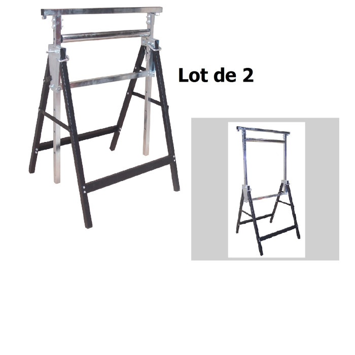 Pack – Tréteaux métalliques à rouleau réglable – Lot de 2