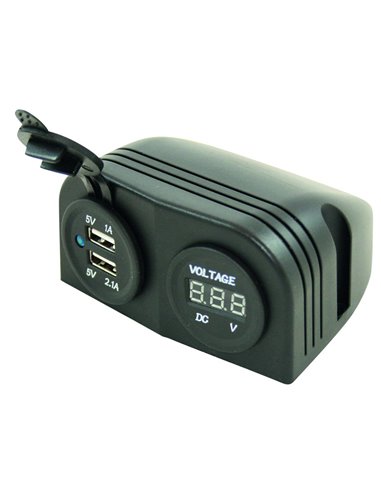 Socle 2 Prises Usb + Voltmètre En Saillie