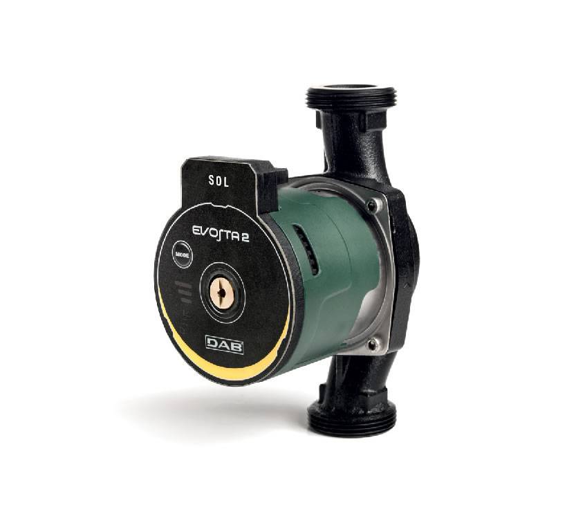 Circulateur électronique à rotor noyé Dab Evosta 2 Sol 20-145/180 pour la recirculation d&rsquo;eau dans les systèmes de panneaux solaires